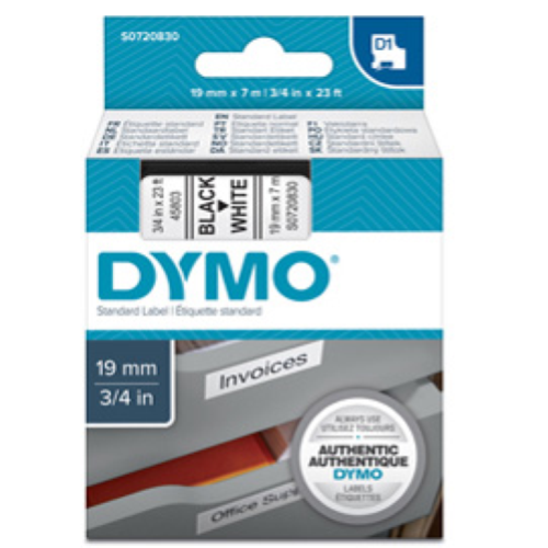 DYMO D1 - Poliestere - autoadesivo - nero su bianco - Rotolo (1,9 cm x 7 m) 1 cassetta(e) rotolo di etichette - per LabelMANAGER 300, 350, 360, 400, 420, 450, 500, PC, PC2, Wireless PnP; LabelPOINT 300, 350